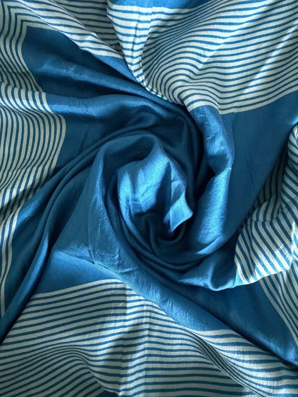 Vintage Adler Blue Geometric Striped Silk Scarf Made in Italy